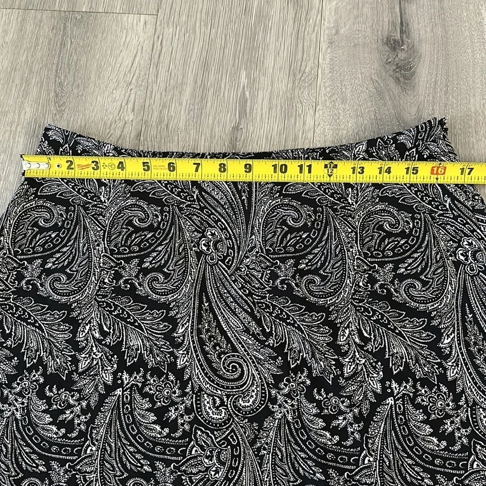 Women’s Paisley Print Black White Work High Waisted Midi Skirt Size 10